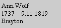 Text Box: Ann Wolf17379.11.1819Brayton
